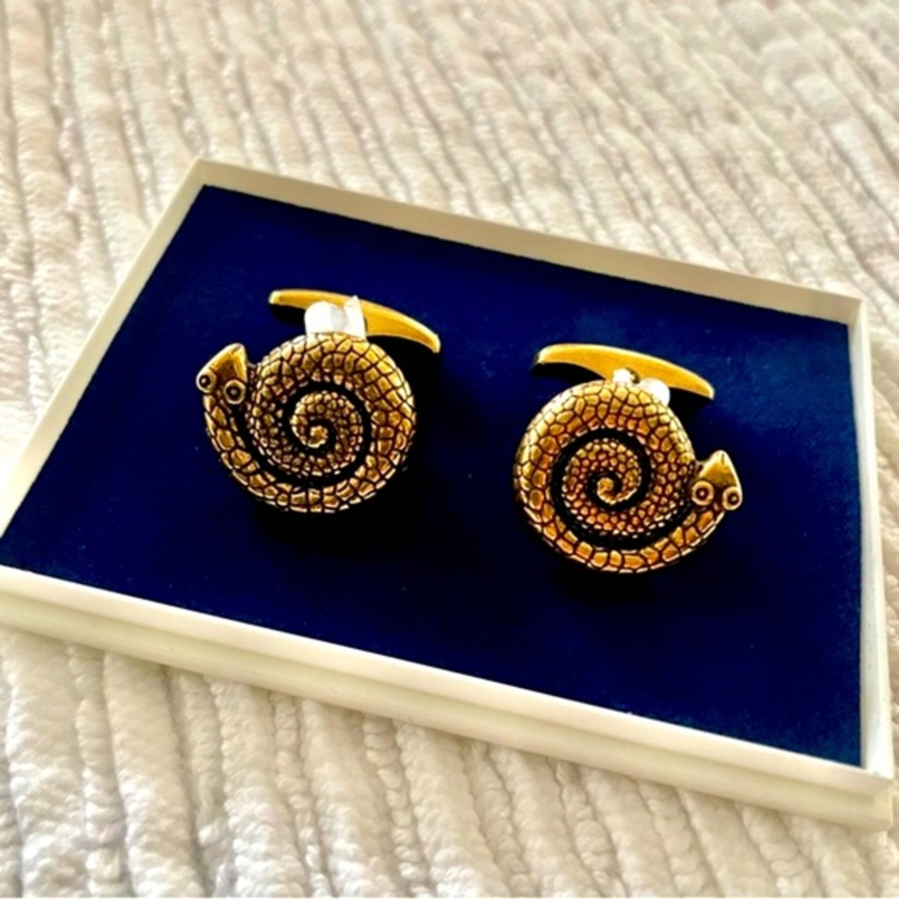 Kalevala Koru Vintage Finnish Snake Cuff Links Brass Gold Tone Finland NWT
